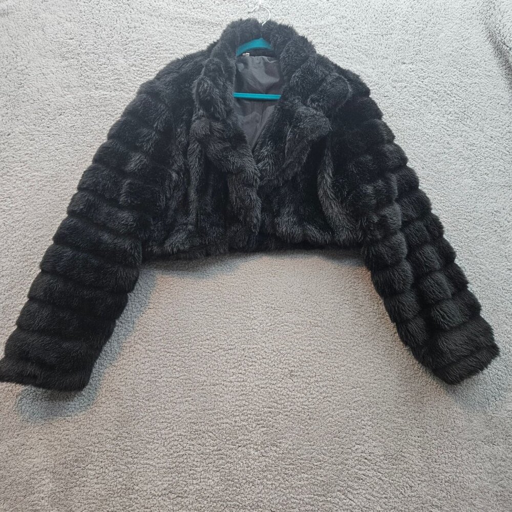 Black Faux Fur Cropped Jacket Womens 3X Soft Plush Elegant Partywear Whimseygoth